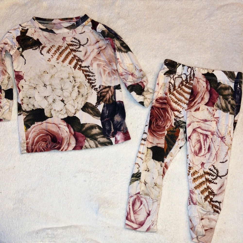 Posh Peanut “Black Rose” 2 piece pajamas 6-12 months VGUC